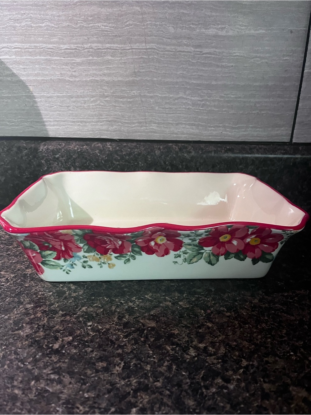 The Pioneer Woman Floral Ceramic Loaf Pan with Pink Trim
